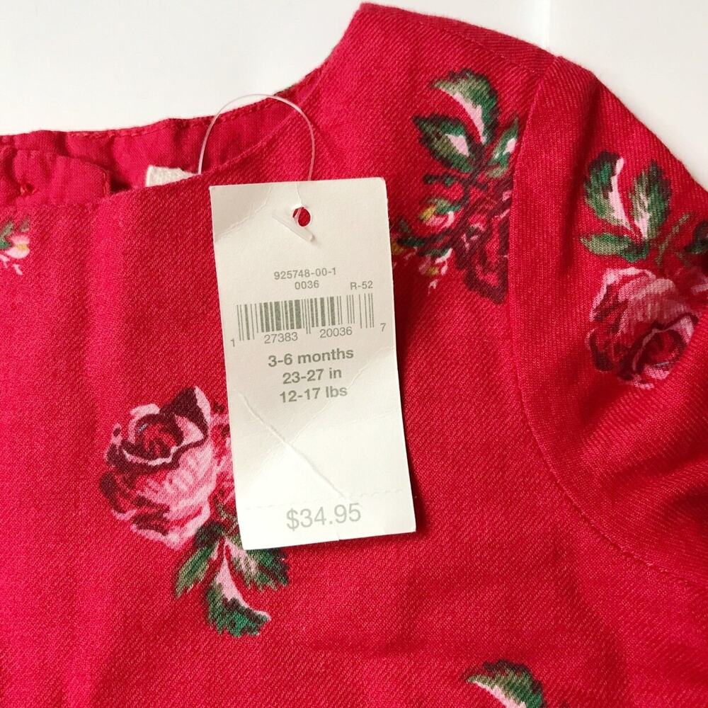 NWT Gap 100% Cotton Red Rose Dress w/Onesie 3-6M - Picture 6 of 7